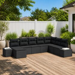 8-Piece Black Poly Rattan Sofa Set with Cushions Specifications
