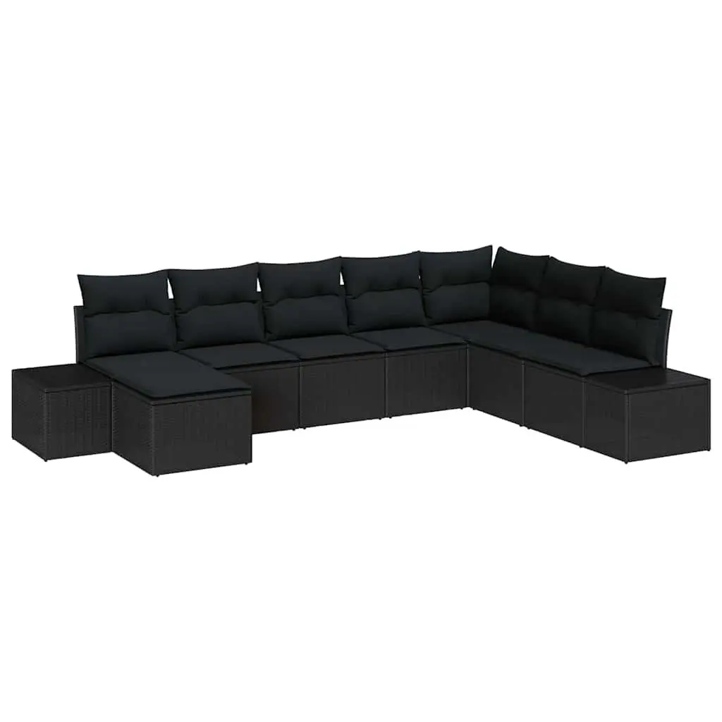 8-Piece Black Poly Rattan Sofa Set with Cushions