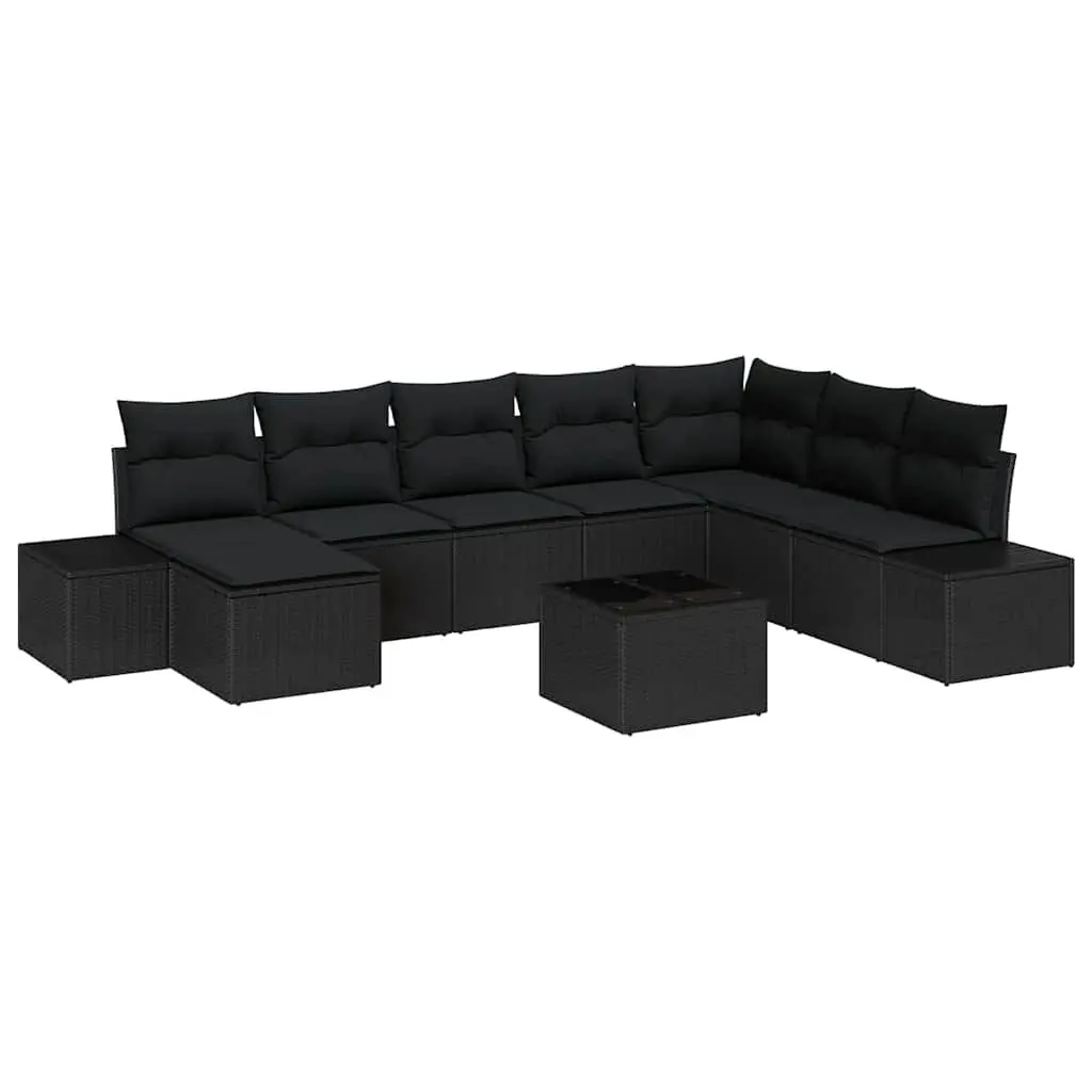 Outdoor Garden Sofa Set 9 Piece Modular Poly Rattan Sectional Black with
