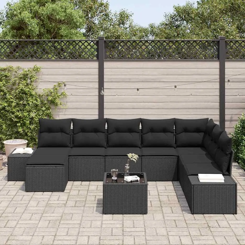 Outdoor Garden Sofa Set 9 Piece Modular Poly Rattan Sectional Black with