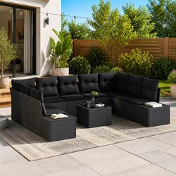 Specifications of the 10-Piece Black Poly Rattan Sofa Set