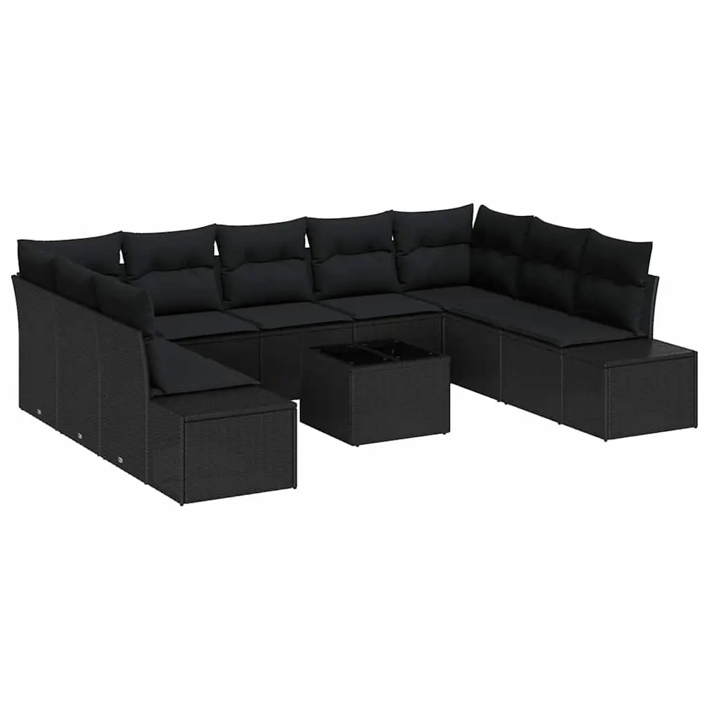 Outdoor Garden Sofa Set Modular 10 Pieces Black Poly Rattan Patio Furniture