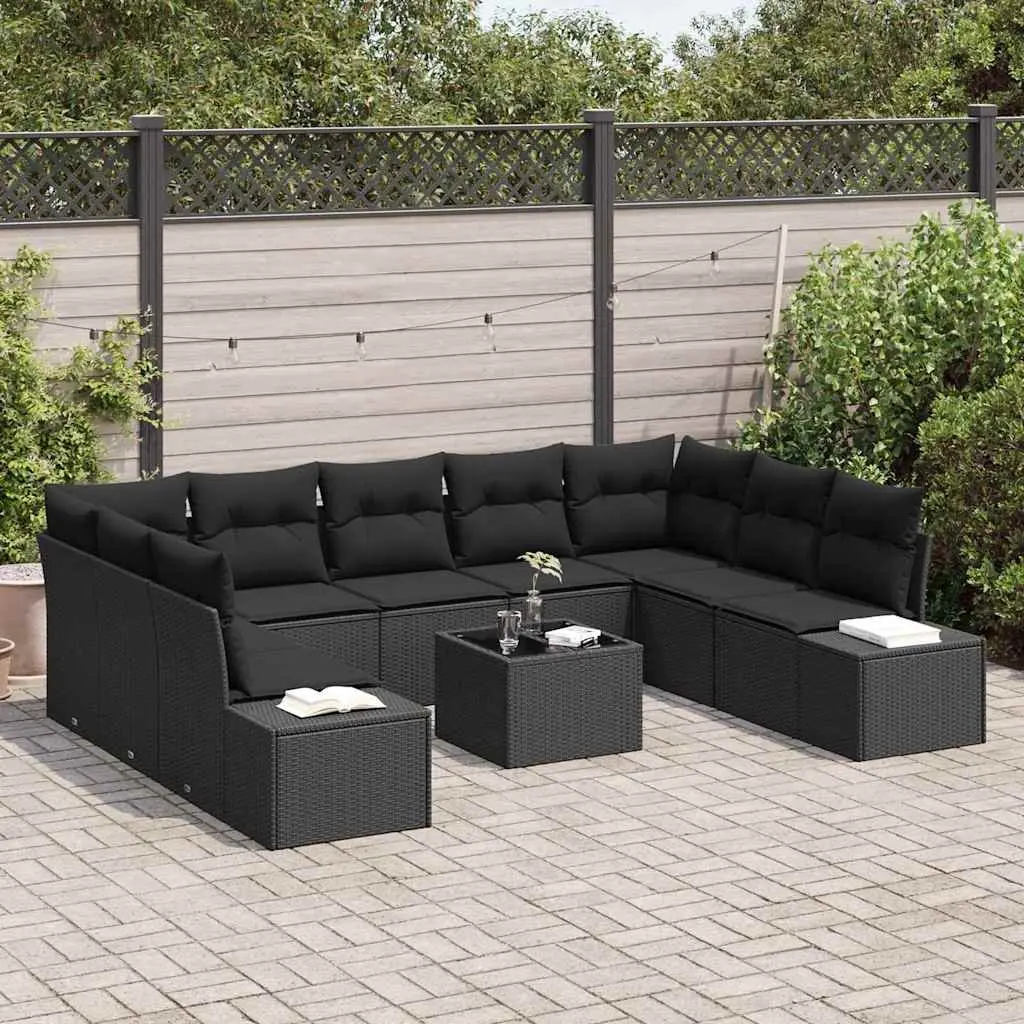 Outdoor Garden Sofa Set Modular 10 Pieces Black Poly Rattan Patio Furniture