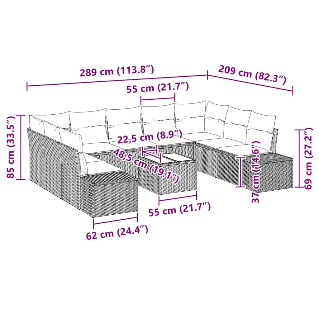 Outdoor Garden Sofa Set Modular 10 Pieces Black Poly Rattan Patio Furniture