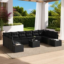 Garden Sofa Set Outdoor Sectional Furniture Poly Rattan 11 pcs Black Cushions