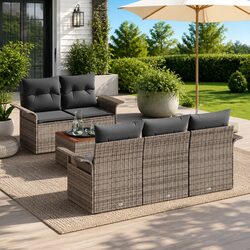 6-Piece Grey Modular Garden Sofa Set with Table