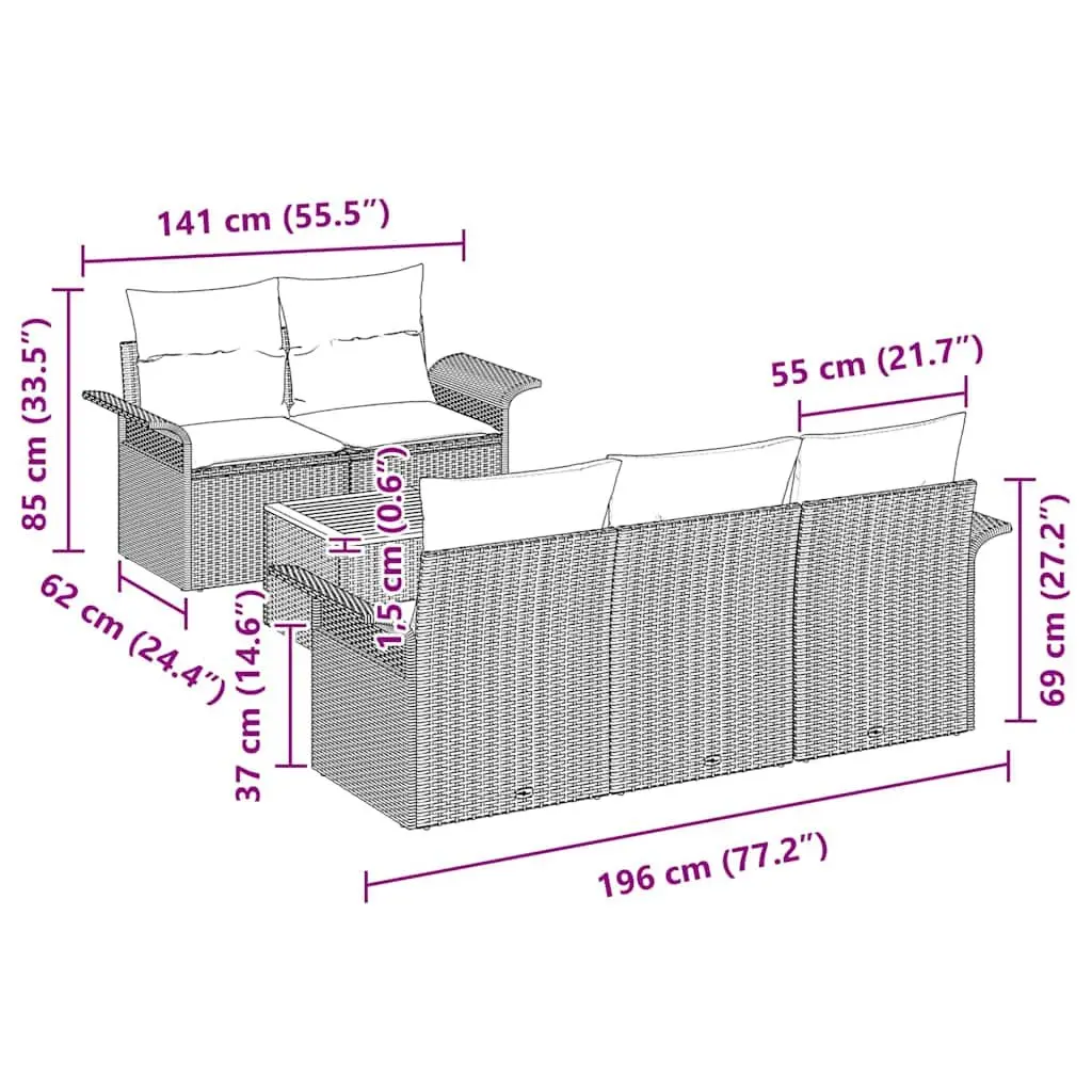Grey Modular Garden Sofa Set 6 Pcs