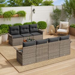 Modular Garden Sofa Set 8 pcs Grey Poly Rattan Outdoor Furniture with Cushions