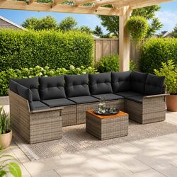 Garden Sofa Set 8 Pieces Modular Outdoor Furniture Poly Rattan Grey Cushion