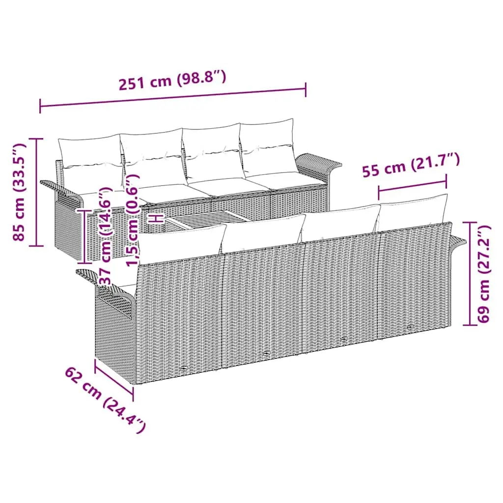 Garden Sofa Set Outdoor Furniture 9 Pieces Modular Patio Sectional with Cushions