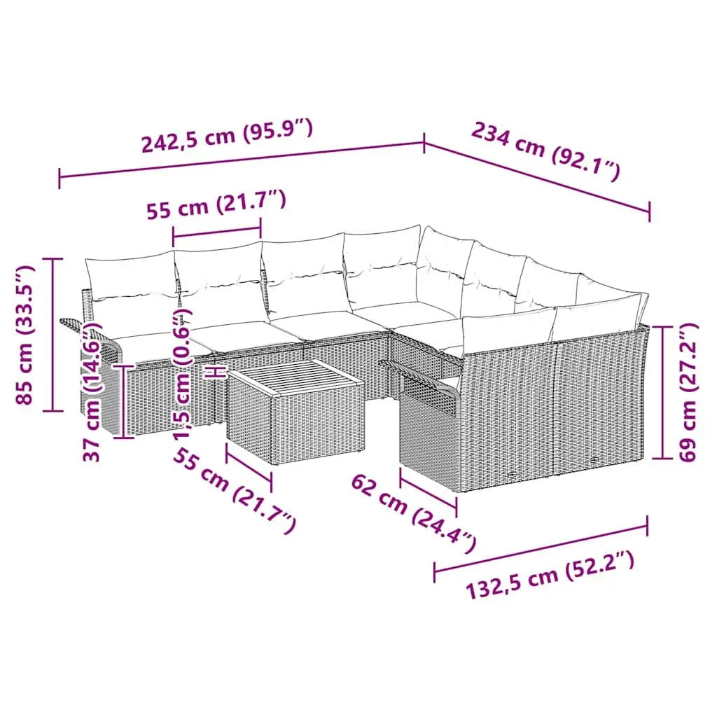 9 Piece Grey Modular Sofa Set
