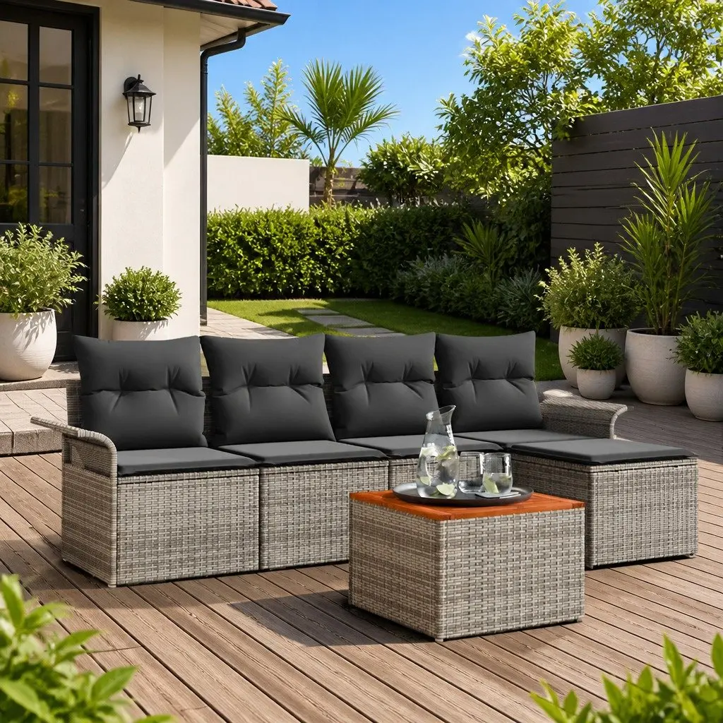 Modular Garden Sofa Set 6 Piece Outdoor Lounge Furniture Grey Poly Rattan