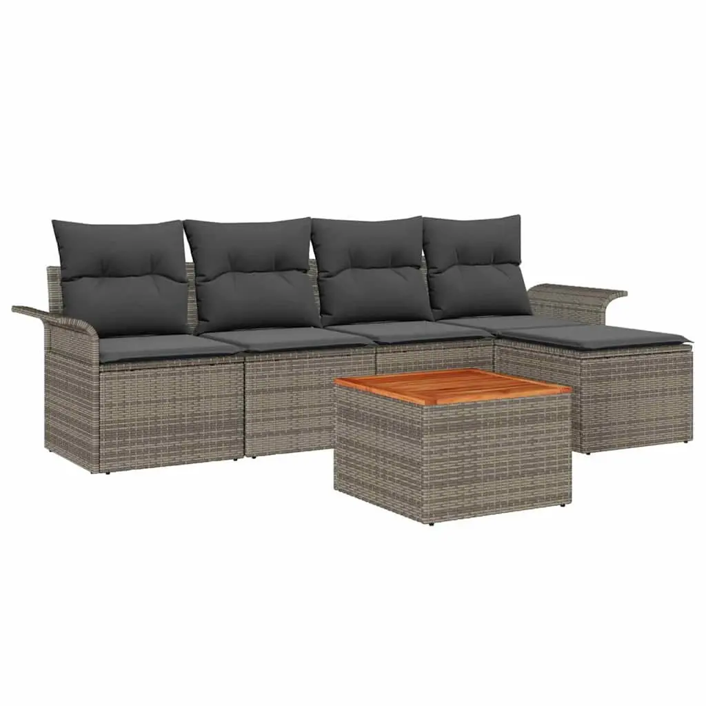 Modular Garden Sofa Set 6 Piece Outdoor Lounge Furniture Grey Poly Rattan