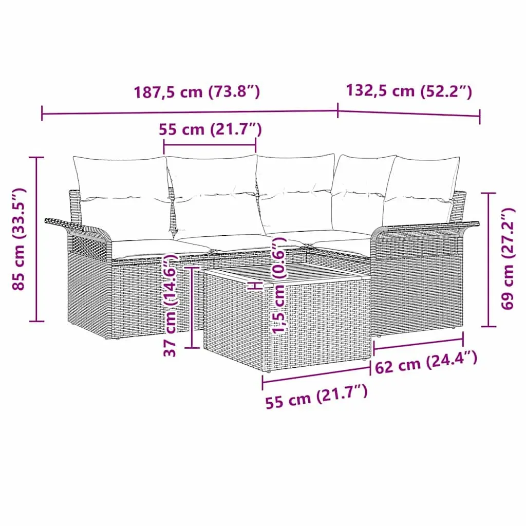 5-Piece Grey Modular Garden Sofa Set
