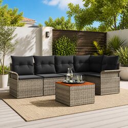 Garden Sofa Set 6 pcs Modular Outdoor Furniture Grey Poly Rattan with Cushions