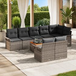 Garden Sofa Set Modular Outdoor Furniture 9 Pieces Grey Poly Rattan Patio Lounge