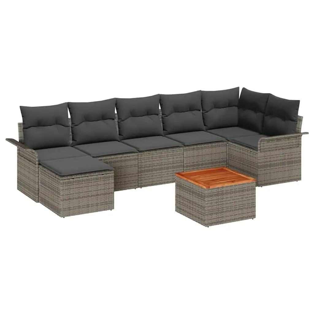 ModularGardenSofaSet8PiecesOutdoorFurnitureGreyRattanAcaciaWoodPatioLounge