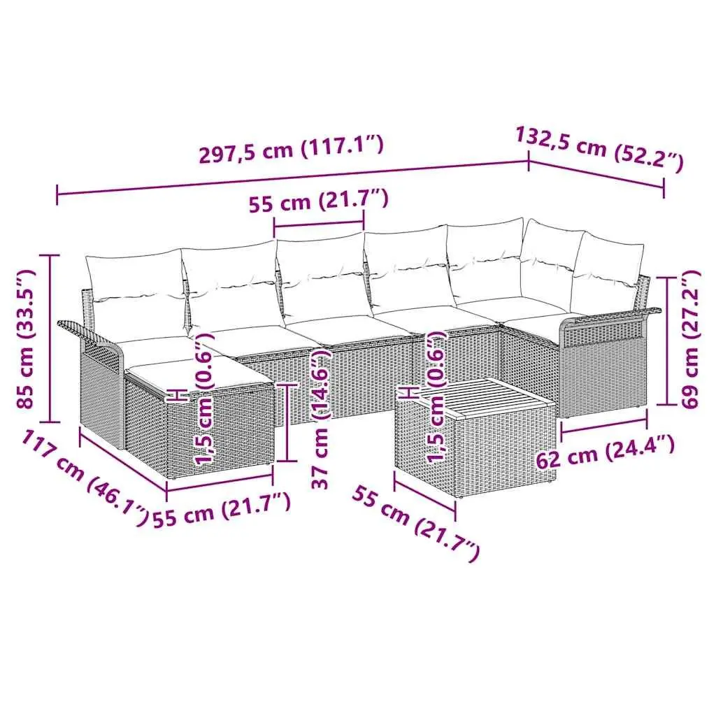 ModularGardenSofaSet8PiecesOutdoorFurnitureGreyRattanAcaciaWoodPatioLounge