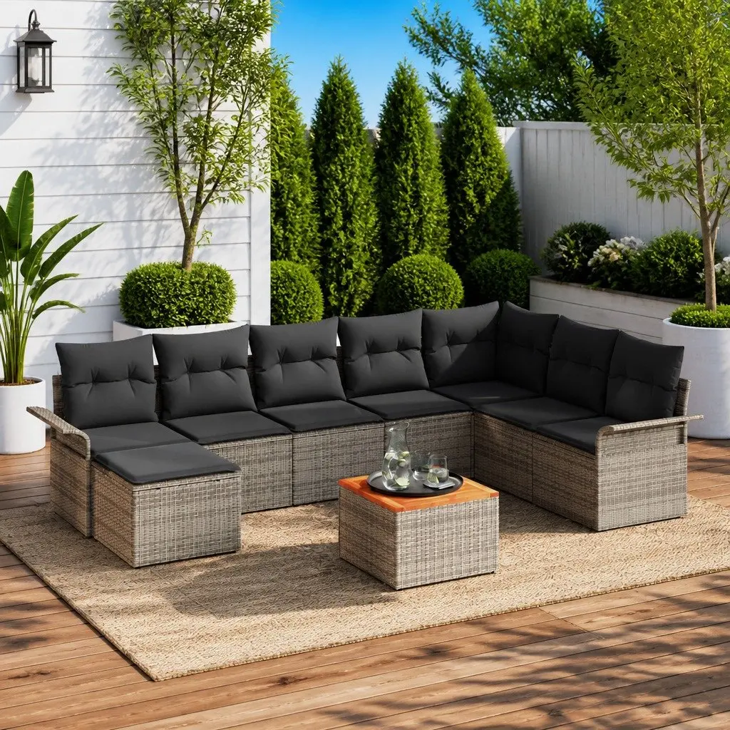 Garden Sofa Set 9 Piece Modular Outdoor Furniture Grey Poly Rattan Patio Lounge