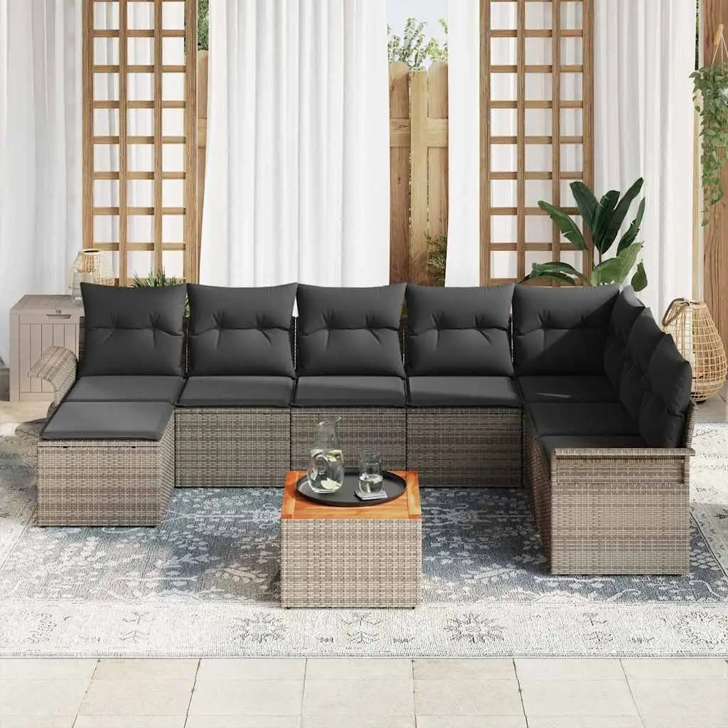 Garden Sofa Set 9 Piece Modular Outdoor Furniture Grey Poly Rattan Patio Lounge