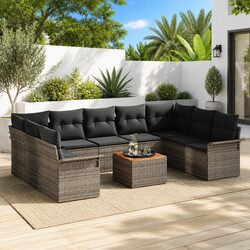 Garden Sofa Set Modular Outdoor Furniture 10 Pieces Grey Poly Rattan Patio