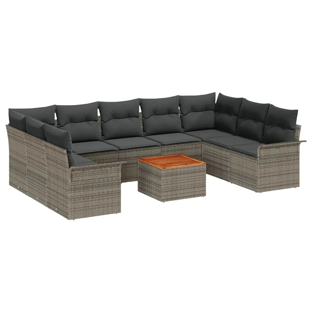 Garden Sofa Set Modular Outdoor Furniture 10 Pieces Grey Poly Rattan Patio