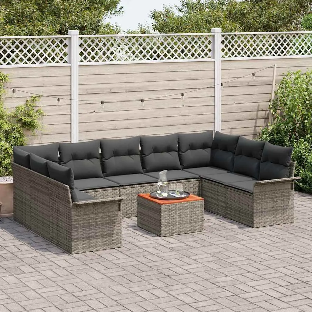Garden Sofa Set Modular Outdoor Furniture 10 Pieces Grey Poly Rattan Patio