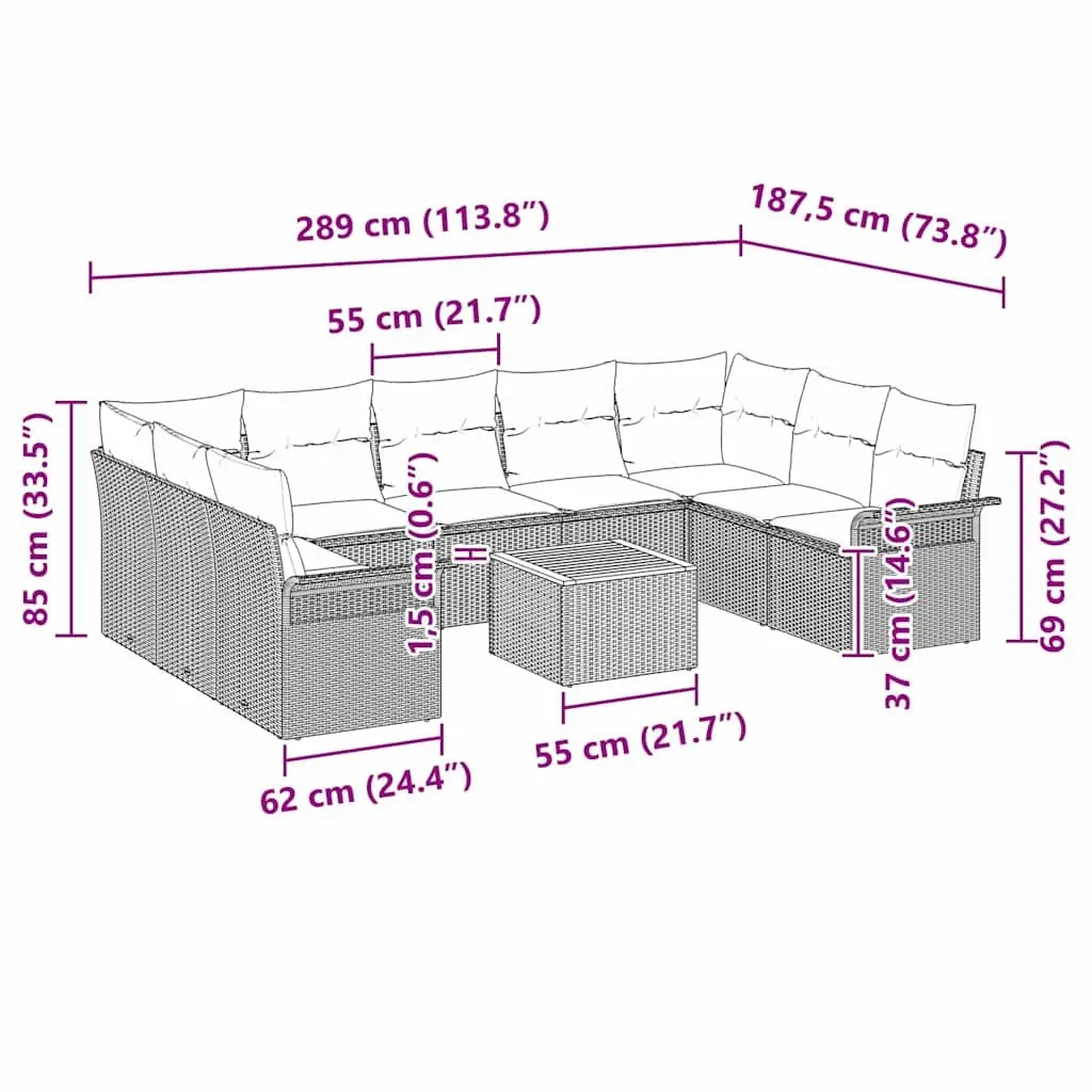 Garden Sofa Set Modular Outdoor Furniture 10 Pieces Grey Poly Rattan Patio