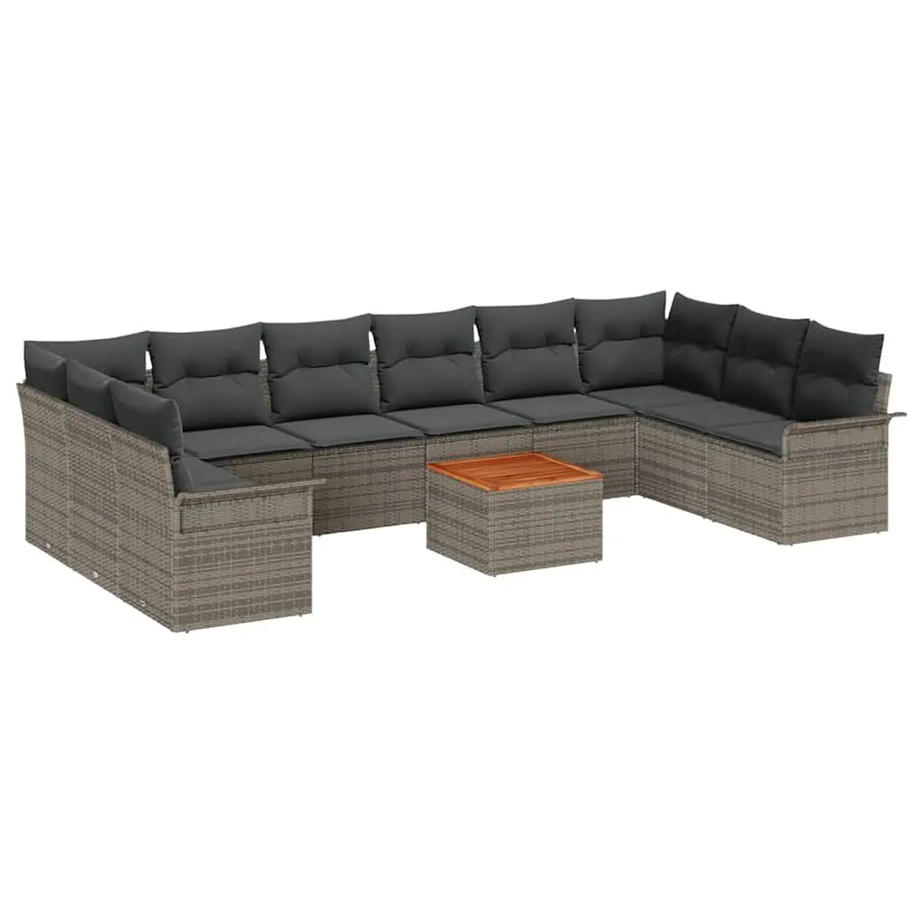 Modular Garden Sofa Set Outdoor Furniture 11 Pieces Grey Poly Rattan