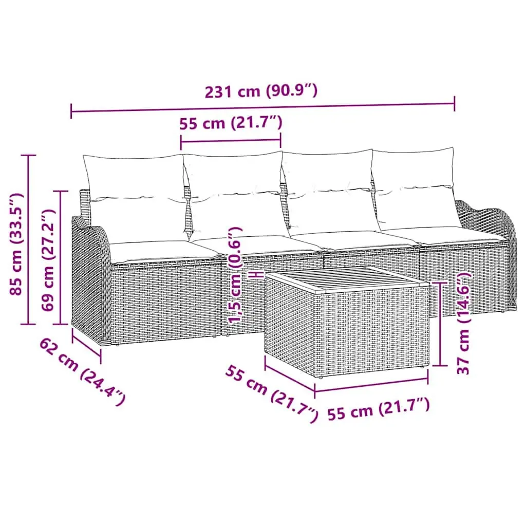 5 Piece Modular Garden Sofa Set in Grey