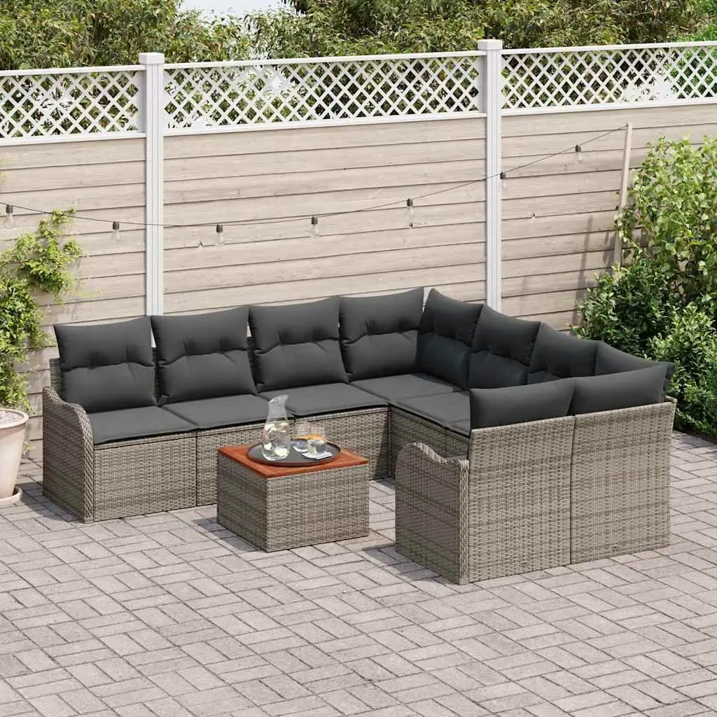 Modular Garden Sofa Set 9 Pieces Grey Poly Rattan Outdoor Furniture Patio