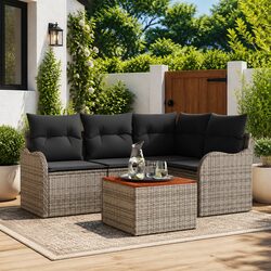 5-Piece Modular Garden Sofa Set - Grey Poly Rattan