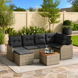 Modular Garden Sofa Set: 7 Pieces in Grey Poly Rattan
