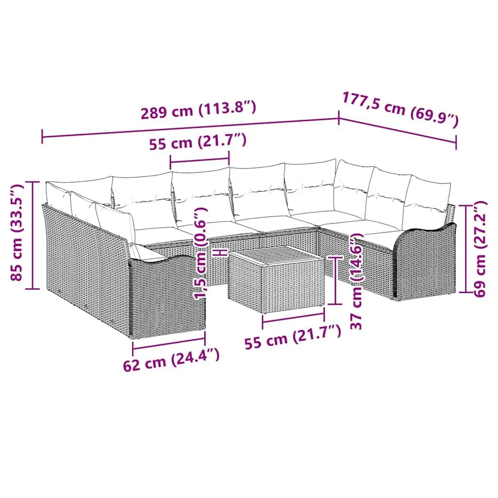 10-Piece Grey Outdoor Modular Sofa Set