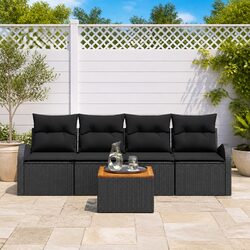 5 Piece Outdoor Garden Sofa Set with Black Rattan