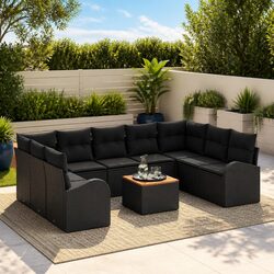 10-Piece Black Patio Sofa Set with Modular Design