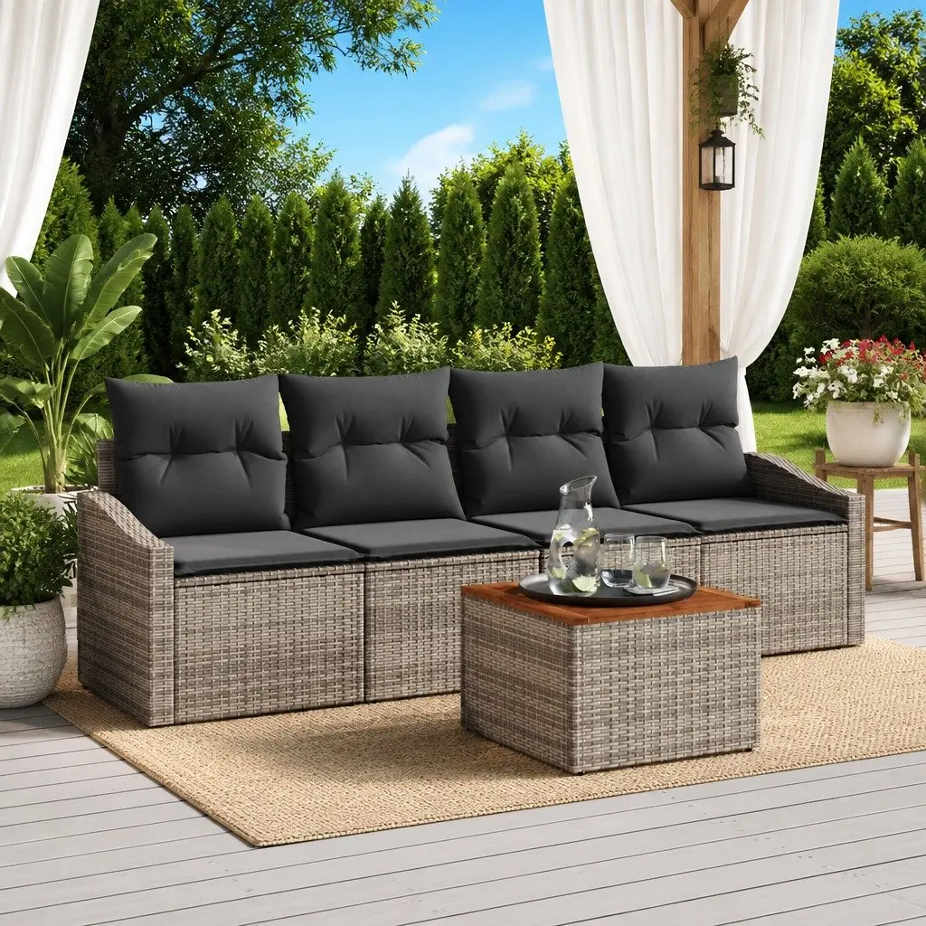 5-Piece Grey Poly Rattan Sofa Set