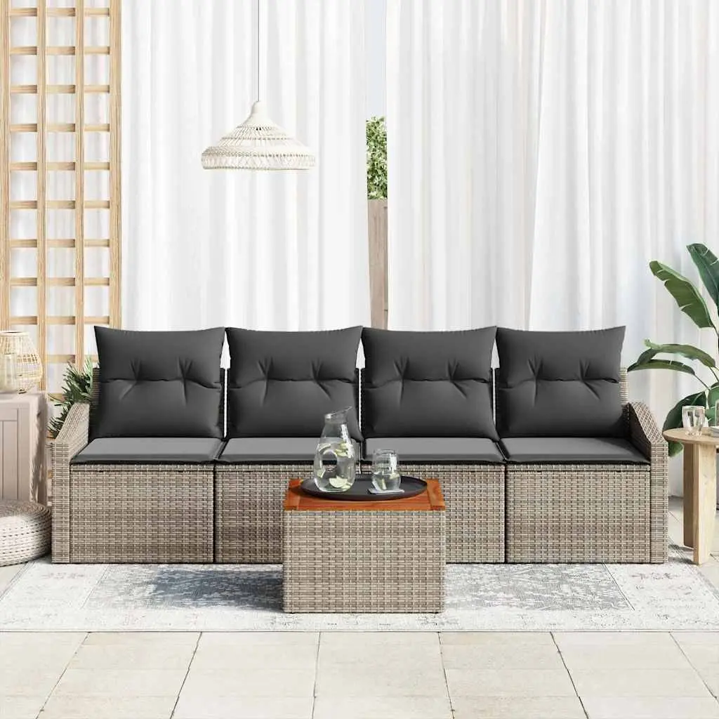 5-Piece Grey Poly Rattan Sofa Set