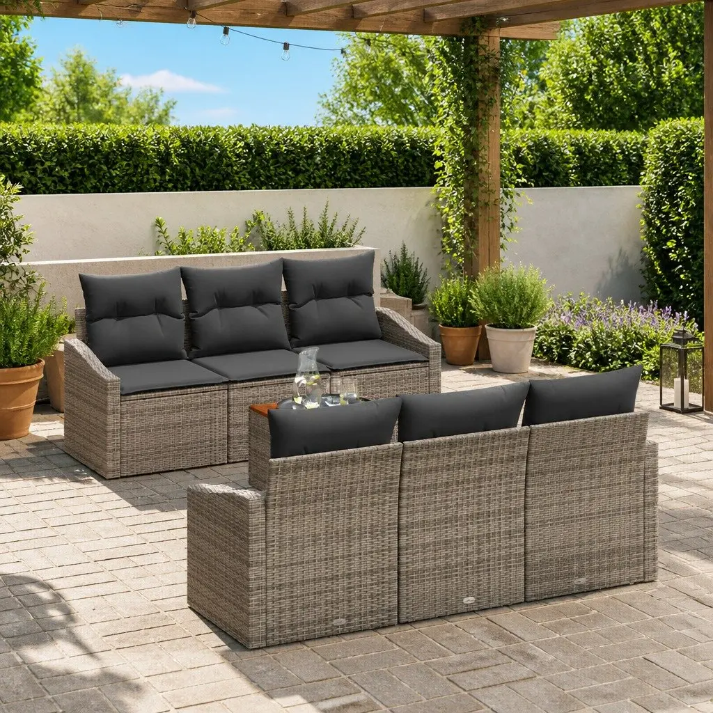 Garden Sofa Set 7 Pieces Outdoor Patio Furniture Grey Poly Rattan Modular Lounge