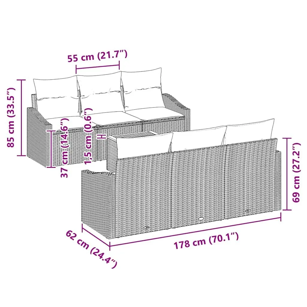 Garden Sofa Set 7 Pieces Outdoor Patio Furniture Grey Poly Rattan Modular Lounge