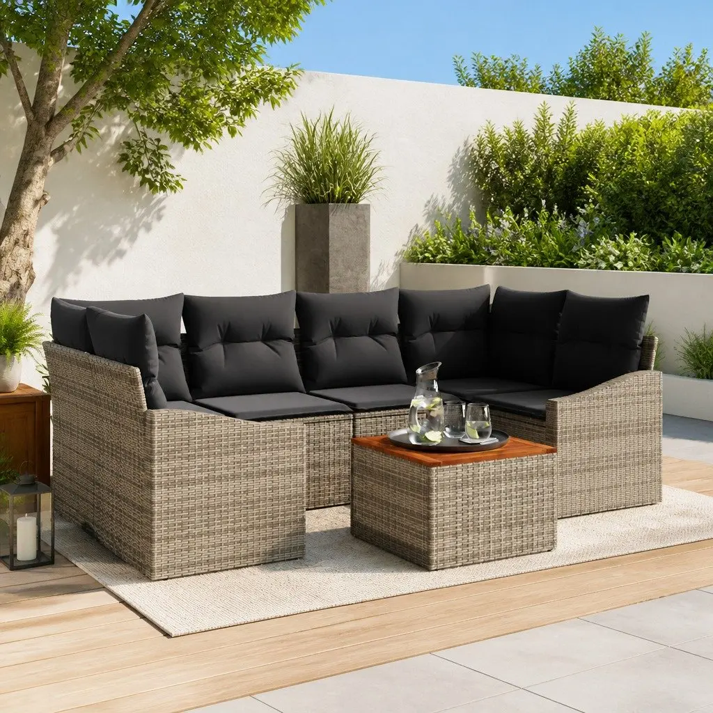 Outdoor Garden Sofa Set 7 Piece Modular Patio Furniture Grey Poly Rattan with