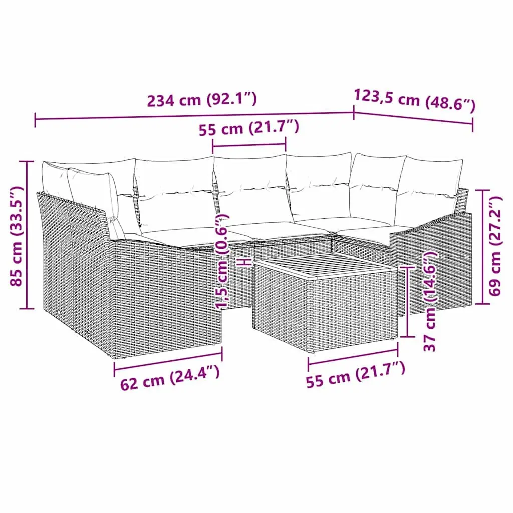 Outdoor Garden Sofa Set 7 Piece Modular Patio Furniture Grey Poly Rattan with