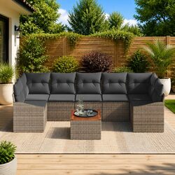 8-Piece Grey Outdoor Sofa Set with Modular Design