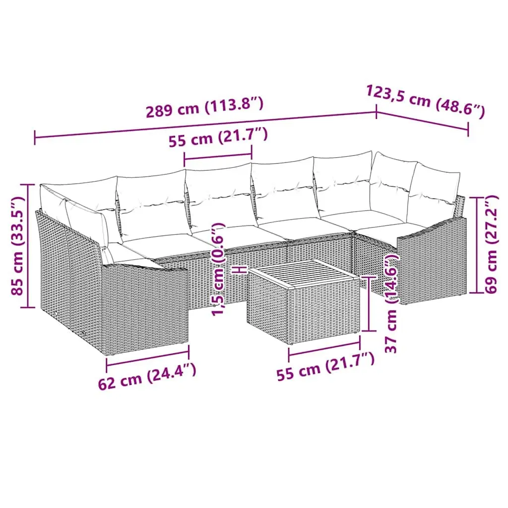 Modular Garden Sofa Set 8 Pieces Grey Poly Rattan Outdoor Furniture Seating