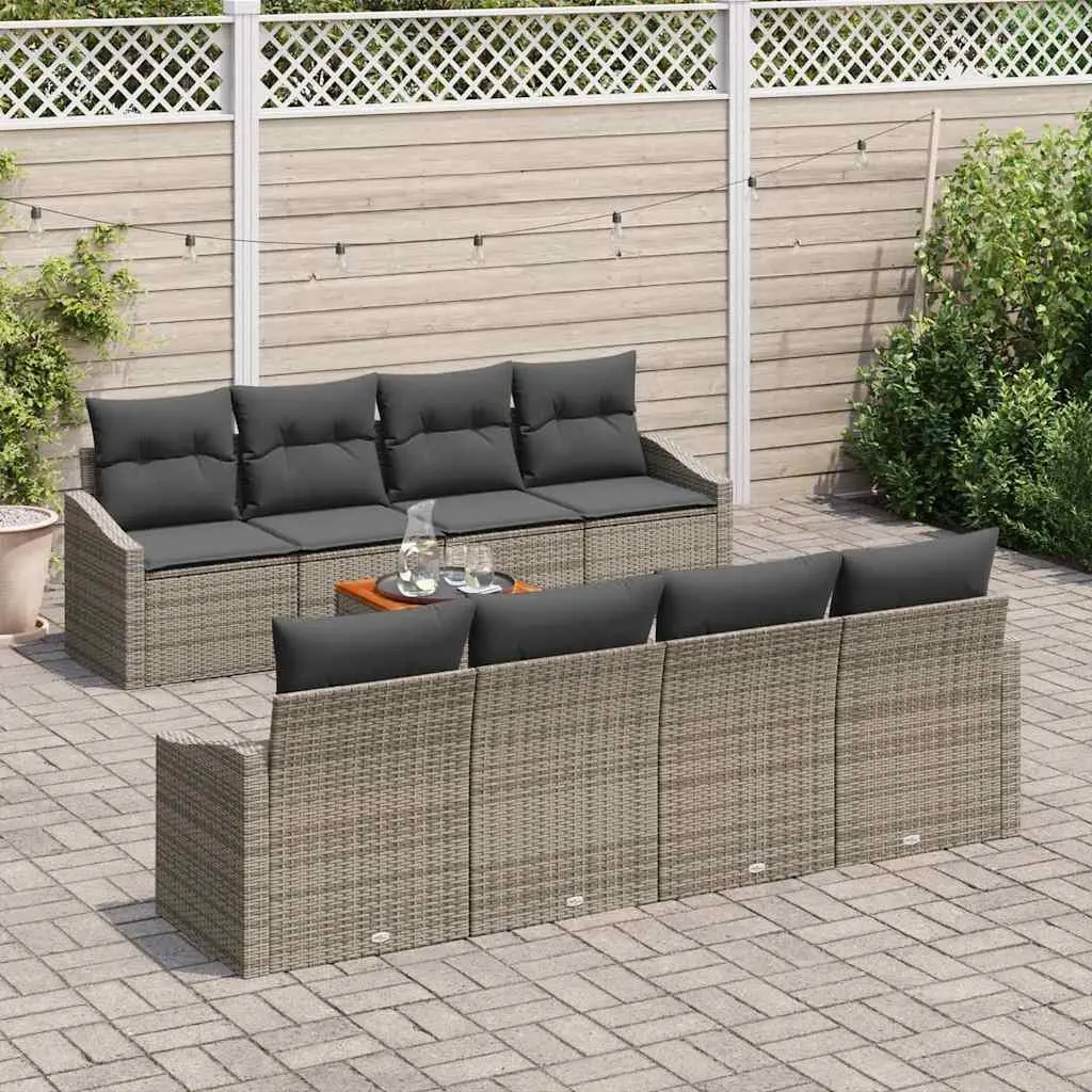 Garden Sofa Set 9 Pieces Grey Poly Rattan Modular Outdoor Furniture with
