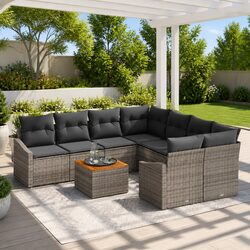 Garden Sofa Set 9 Piece Modular Outdoor Furniture Grey Poly Rattan Cushion Patio