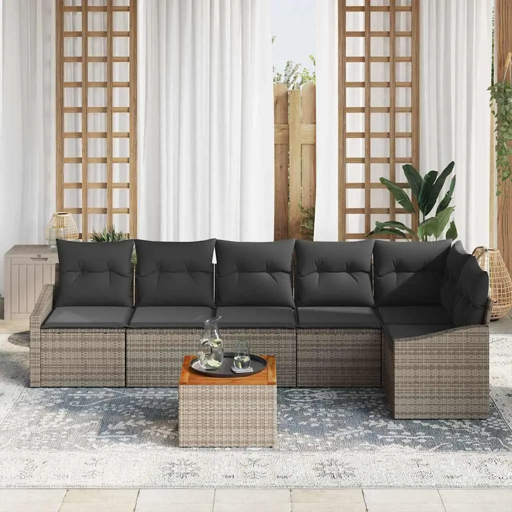 Modular Garden Sofa Set Outdoor Use 7 Pieces Grey Poly Rattan