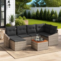 7 Piece Modular Garden Sofa Set: Grey, Acacia Frame