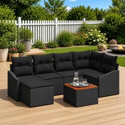 7-Piece Modular Sofa Set - Poly Rattan & Acacia Wood