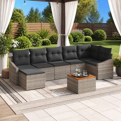 Modular Garden Sofa Set 8 Piece Outdoor Furniture Grey Poly Rattan Patio Seating